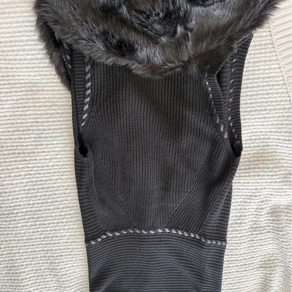 White House Black Market Black Faux Fur-Trim Sleeveless Knit Vest - Picture 13 of 13